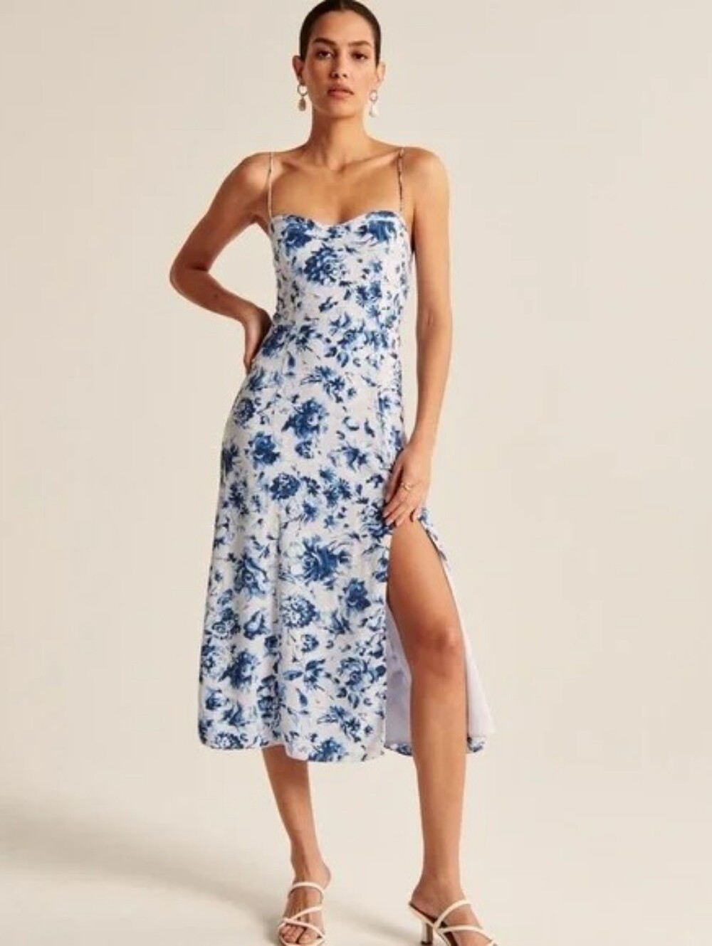 Abercrombie & Fitch Camille Blue Floral Midi Dress XS High Slit Cottagecore Boho - Picture 16 of 16